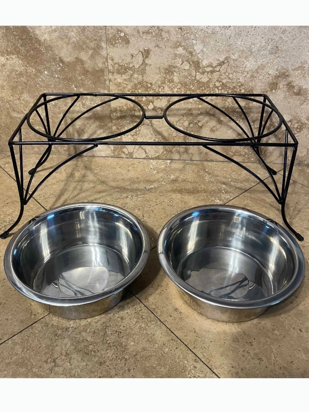 Dog food Stand with 2 bowls (food, water) pet feeder station, metal steel